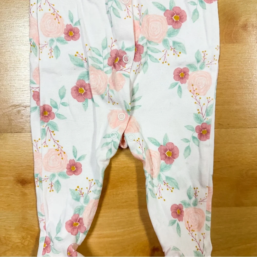 Catherine Malandrino Floral Ruffle Snap Closure Cotton Footie Baby Girl 3-6M